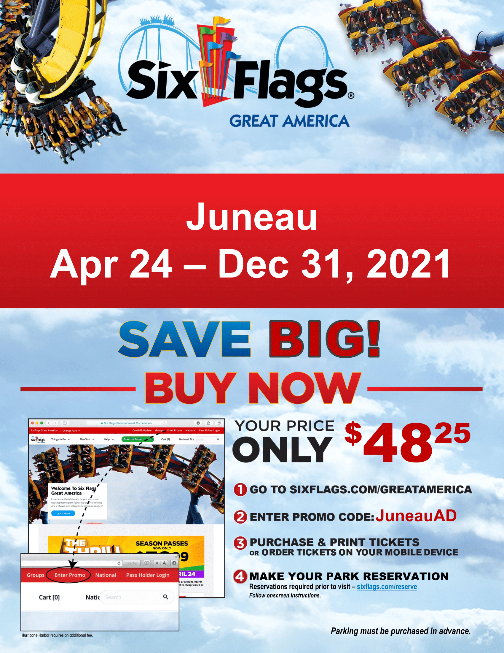 2021 Six Flags Tickets Apr-Dec