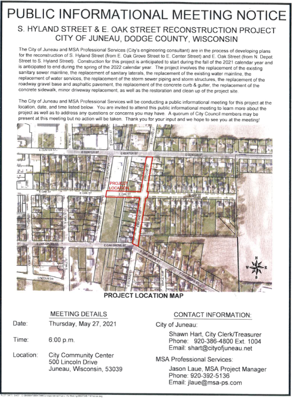 Notice of Construction on S. Hyland and E. Oak